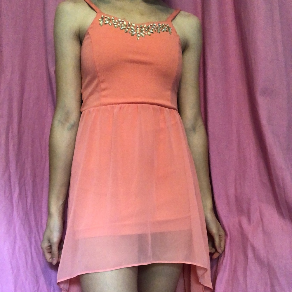 Peach Embellished Party Dress (KID-PRETEEN)